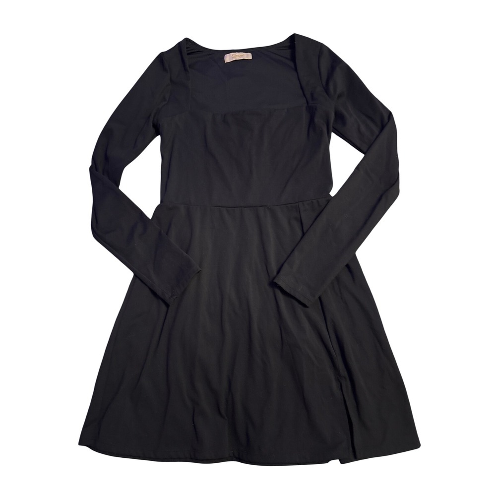 Qinsen Women's Black Long Sleeve Square Neck Athletic Mini Dress Size Large